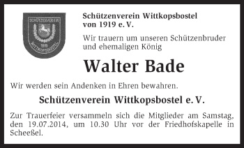 Todesanzeige von Walter Bade von KRZ