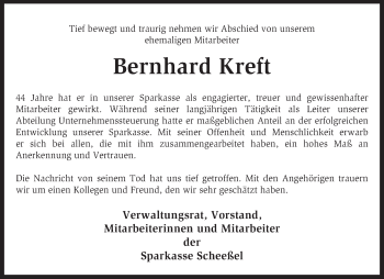 Todesanzeige von Bernhard Kreft von KRZ