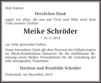 Todesanzeige von Meike Schröder von KRZ