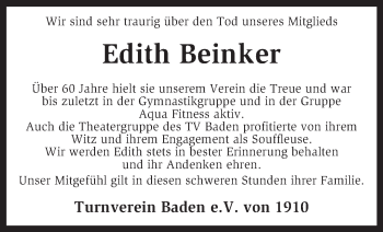 Todesanzeige von Edith Beinker von KRZ