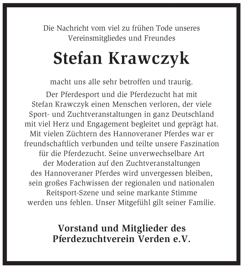  Traueranzeige für Stefan Krawczyk vom 16.06.2012 aus KREISZEITUNG SYKE