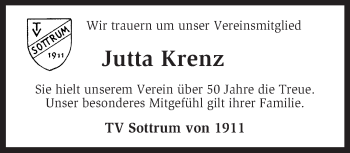 Todesanzeige von Jutta Krenz von KRZ