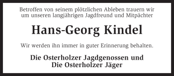 Todesanzeige von Hans-Georg Kindel von KREISZEITUNG SYKE