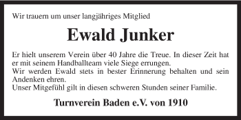 Todesanzeige von Ewald Junker von KRZ