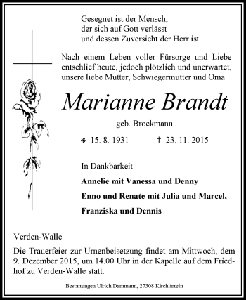 Todesanzeige von Marianne Brandt von KRZ