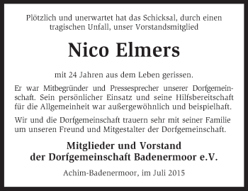 Todesanzeige von Nico Elmers von KRZ