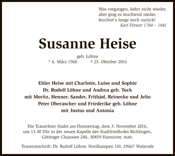 Todesanzeige von Susanne Heise von SYK