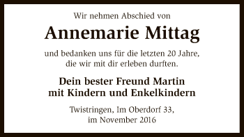 Todesanzeige von Annemarie Mittag von SYK