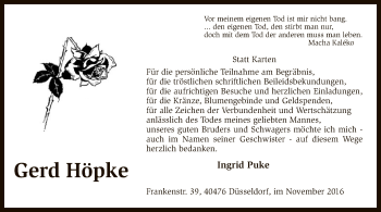 Todesanzeige von Gerd Höpke von SYK