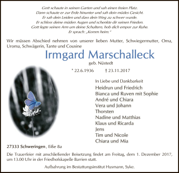 Todesanzeige von Irmgard Marschalleck von SYK