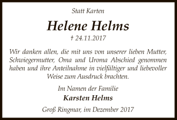 Todesanzeige von Helene Helms von SYK