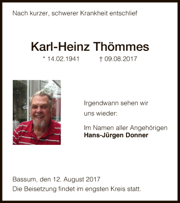 Todesanzeige von Karl-Heinz Thömmes von SYK