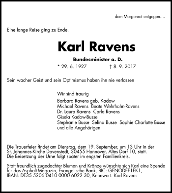 Todesanzeige von Karl Ravens von SYK