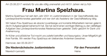 Todesanzeige von Martina Spelzhaus von SYK