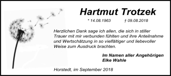 Todesanzeige von Hartmut Trotzek von SYK