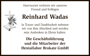 Todesanzeige von Reinhard Wadas von SYK