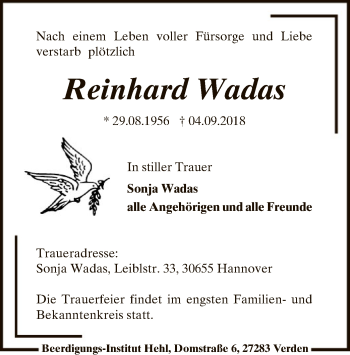 Todesanzeige von Reinhard Wadas von SYK