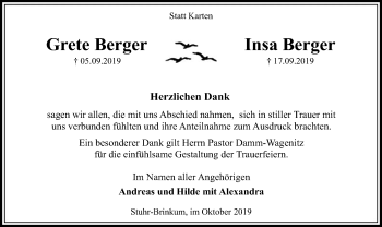 Todesanzeige von Grete und Insa Berger von SYK