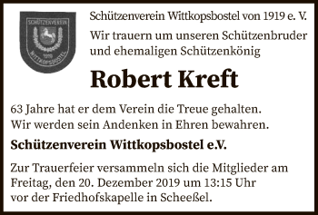 Todesanzeige von Robert Kreft von SYK