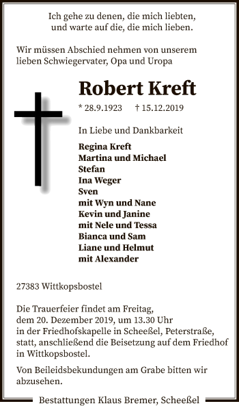 Todesanzeige von Robert Kreft von SYK