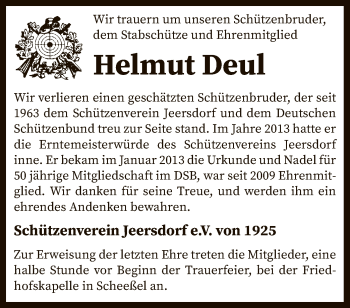 Todesanzeige von Helmut Deul von SYK