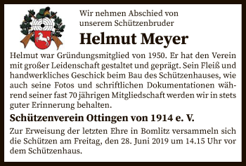 Todesanzeige von Helmut Meyer von SYK