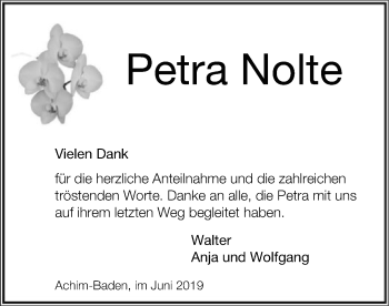 Todesanzeige von Petra Nolte von SYK