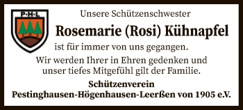 Todesanzeige von Rosemarie Rosi Kühnapfel von SYK