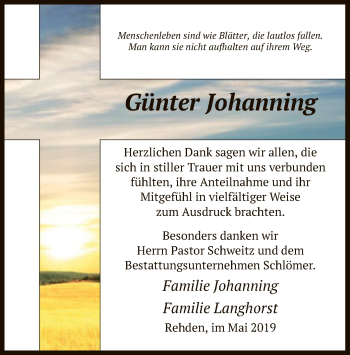 Todesanzeige von Günter Johanning von SYK