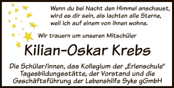 Todesanzeige von Kilian-Oskar Krebs von SYK