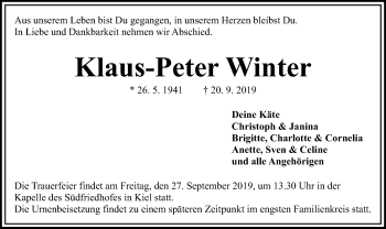 Todesanzeige von Klaus-Peter Winter von SYK