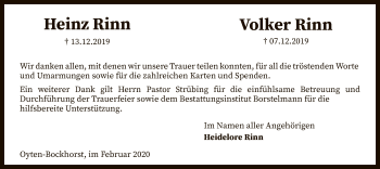 Todesanzeige von Heinz und Volker Rinn von SYK