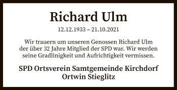 Todesanzeige von Richard Ulm von SYK