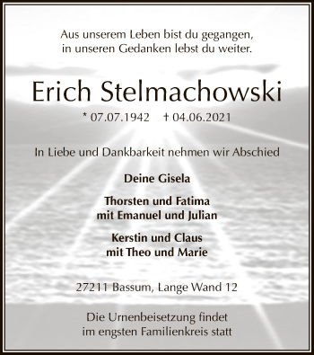 Todesanzeige von Erich Stelmachowski von SYK