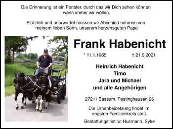 Todesanzeige von Frank Habenicht von SYK