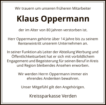 Todesanzeige von Klaus Oppermann von SYK