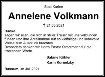 Todesanzeige von Annelene Volkmann von SYK