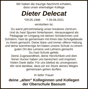 Todesanzeige von Dieter Delecat von SYK