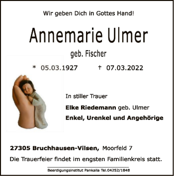 Todesanzeige von Annemarie Ulmer von SYK