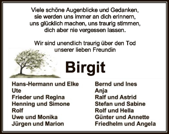 Todesanzeige von Birgit  von SYK