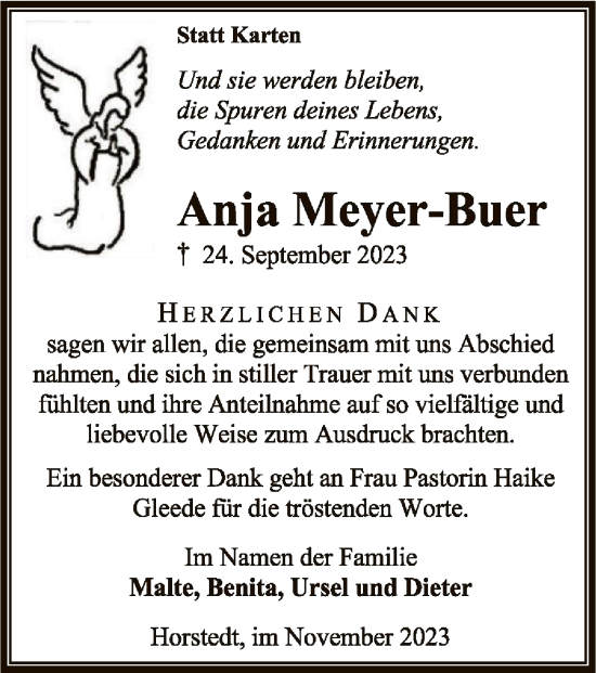 Todesanzeige von Anja Meyer-Buer von SYK