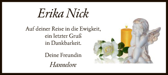 Todesanzeige von Erika Nick von SYK