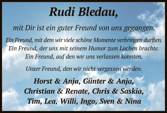 Todesanzeige von Rudi Bledau von SYK