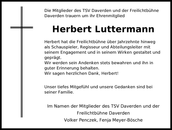 Todesanzeige von Herbert Luttermann von SYK