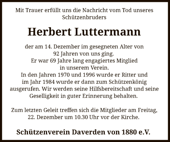 Todesanzeige von Herbert Luttermann von SYK