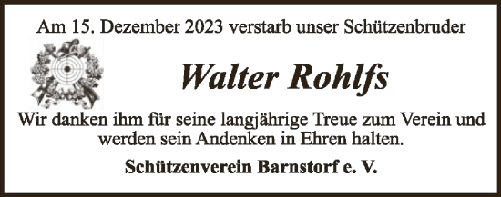 Todesanzeige von Walter Rohlfs von SYK