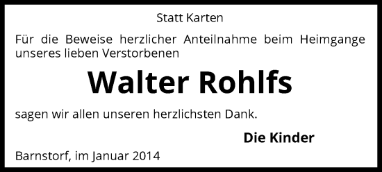 Todesanzeige von Walter Rohlfs von SYK