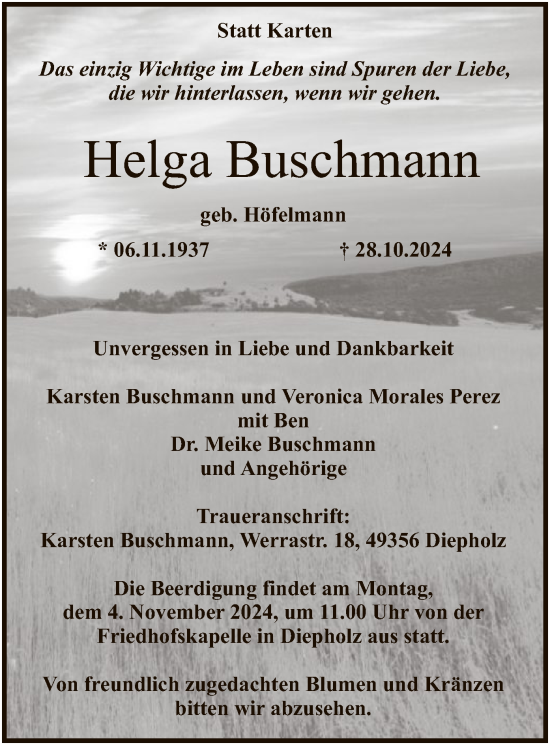 Todesanzeige von Helga Buschmann von SYK