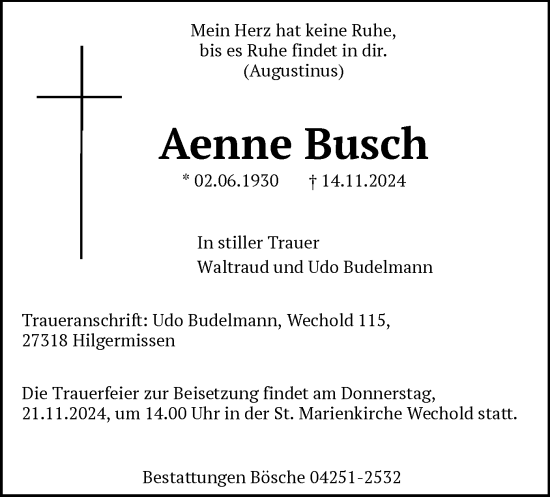 Todesanzeige von Aenne Busch von SYK