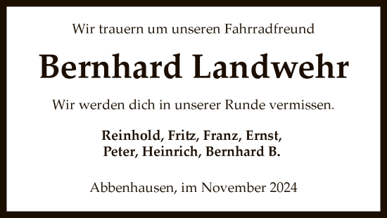 Todesanzeige von Bernhard Landwehr von SYK